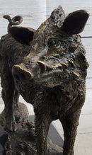 Wild Boar Hog Pig Bronze Sculpture Marble Base