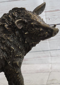 Wild Boar Hog Pig Bronze Sculpture Marble Base