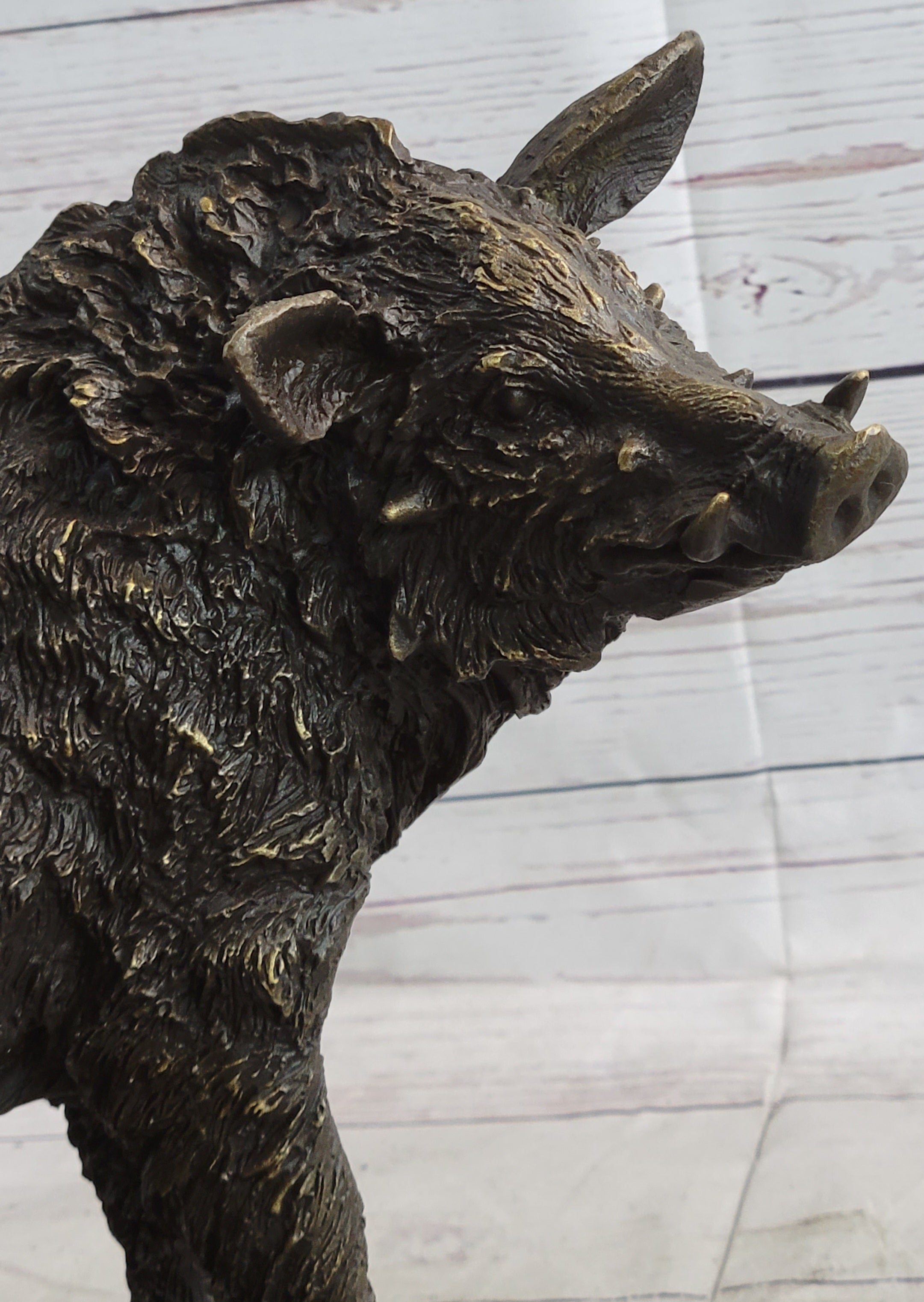 Wild Boar Hog Pig Bronze Sculpture Marble Base