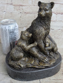 Signed Original Grizzly Bear with Two Cubs Bronze Sculpture