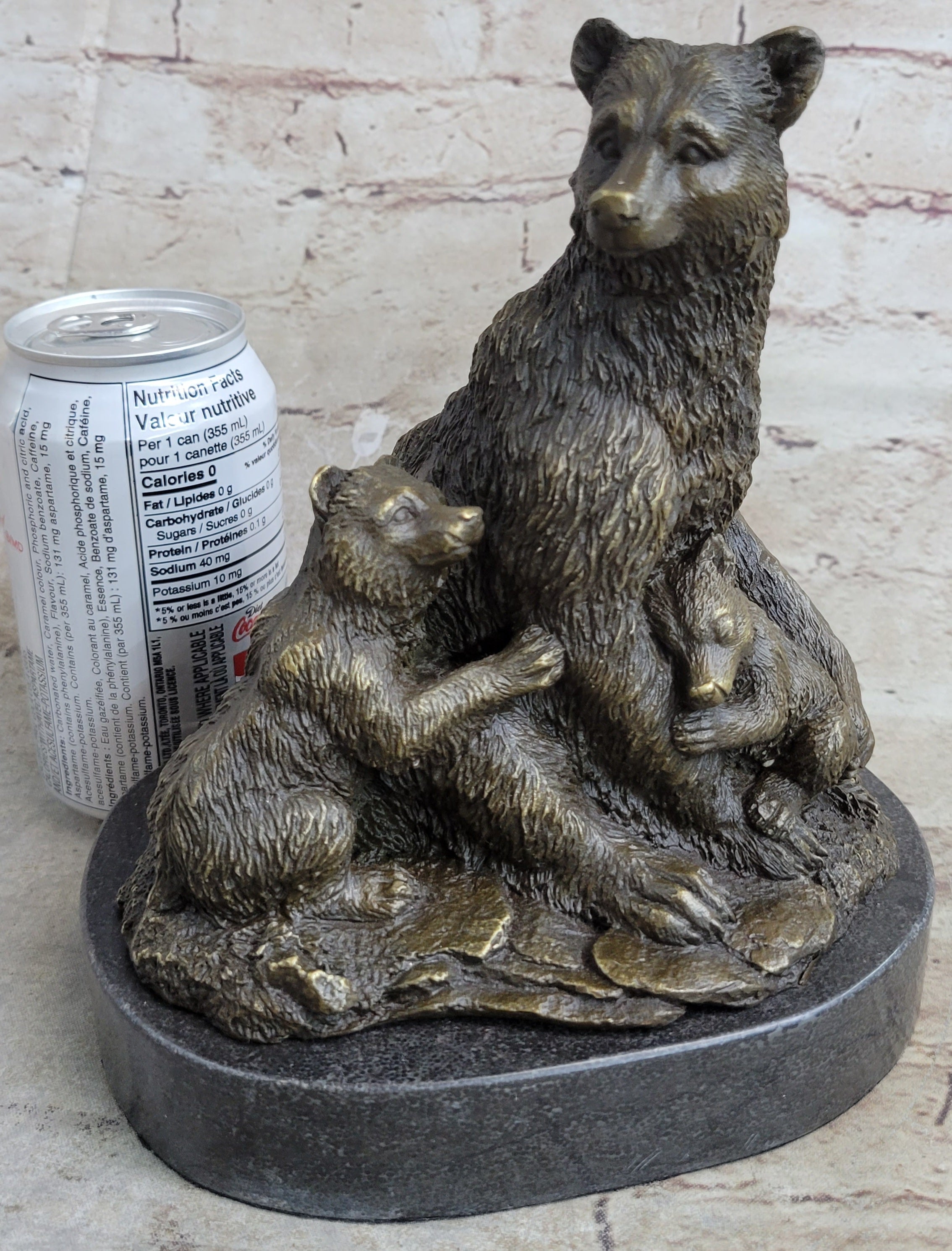 Signed Original Grizzly Bear with Two Cubs Bronze Sculpture