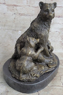 Signed Original Grizzly Bear with Two Cubs Bronze Sculpture