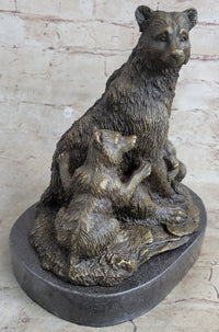 Signed Original Grizzly Bear with Two Cubs Bronze Sculpture