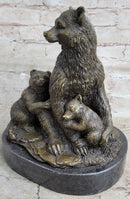 Signed Original Grizzly Bear with Two Cubs Bronze Sculpture