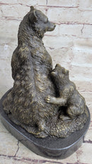 Signed Original Grizzly Bear with Two Cubs Bronze Sculpture