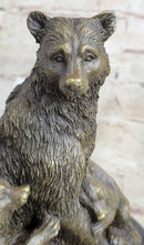 Signed Original Grizzly Bear with Two Cubs Bronze Sculpture