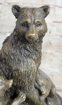 Signed Original Grizzly Bear with Two Cubs Bronze Sculpture