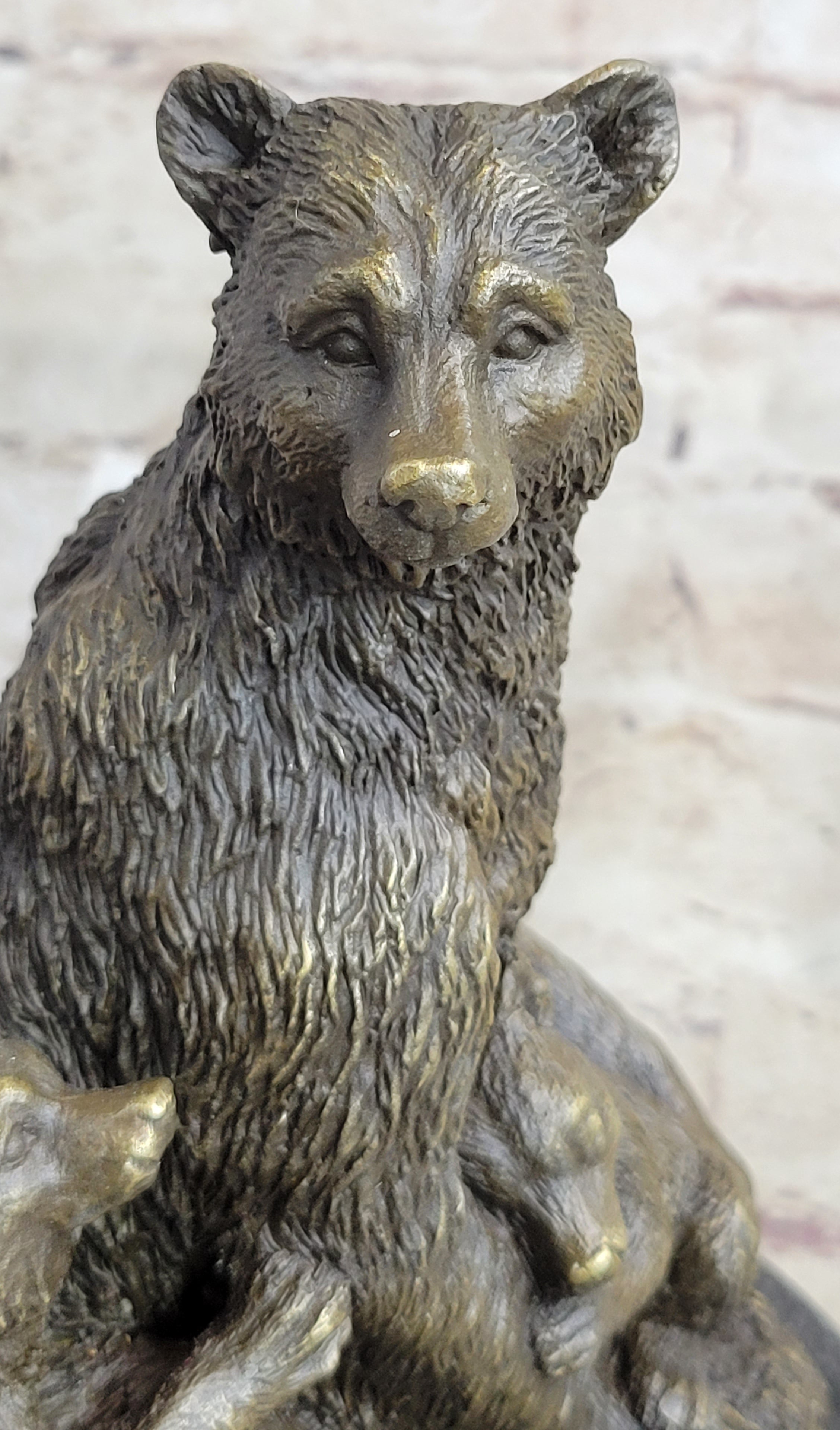 Signed Original Grizzly Bear with Two Cubs Bronze Sculpture