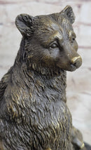 Signed Original Grizzly Bear with Two Cubs Bronze Sculpture