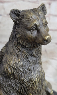 Signed Original Grizzly Bear with Two Cubs Bronze Sculpture
