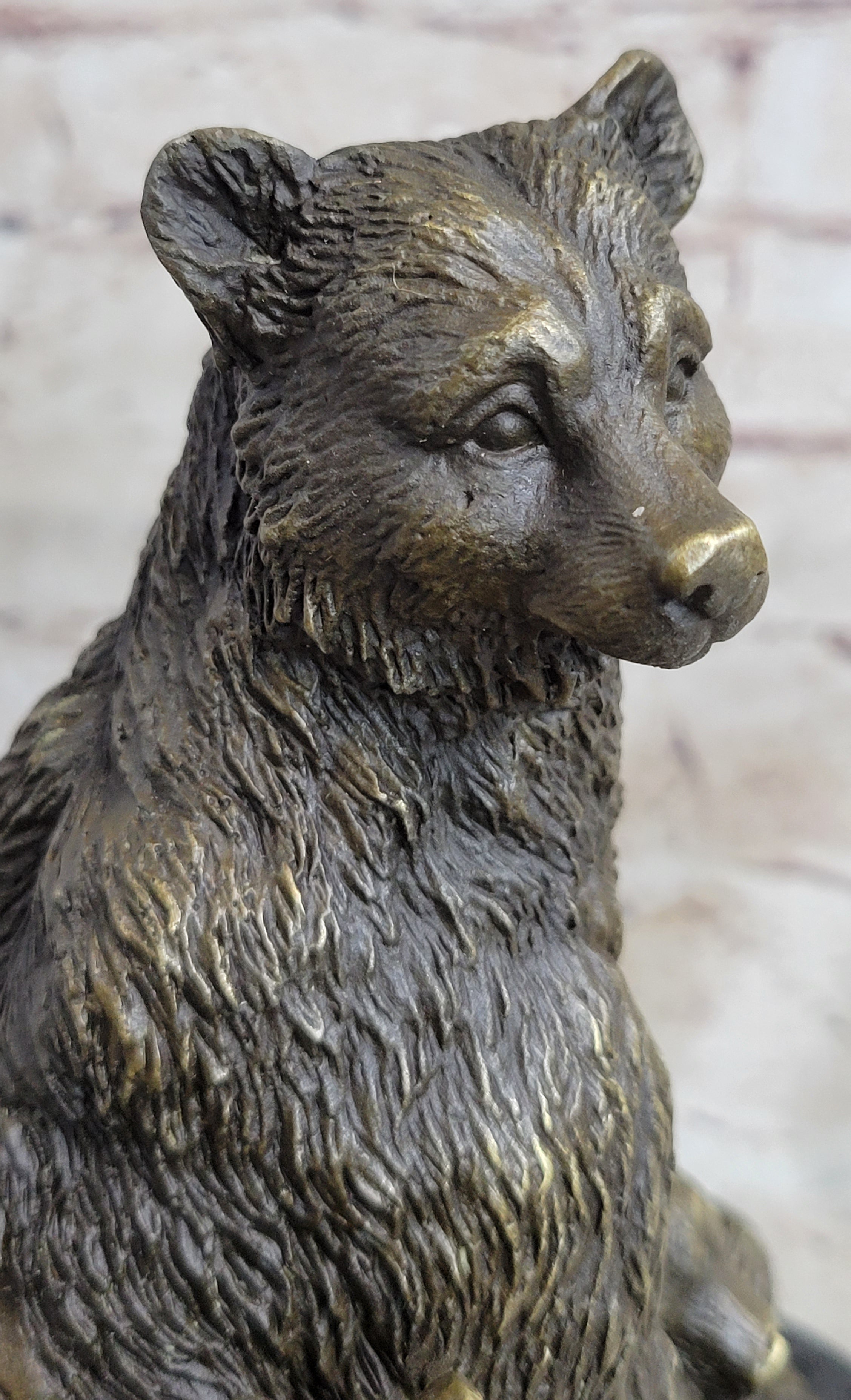 Signed Original Grizzly Bear with Two Cubs Bronze Sculpture