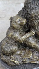 Signed Original Grizzly Bear with Two Cubs Bronze Sculpture