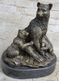 Signed Original Grizzly Bear with Two Cubs Bronze Sculpture