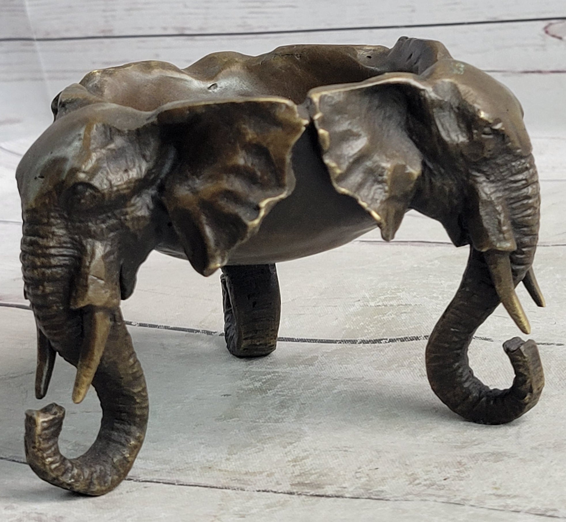 Bronze Metal Elephant Candy Dish Ashtray Art Sculpture