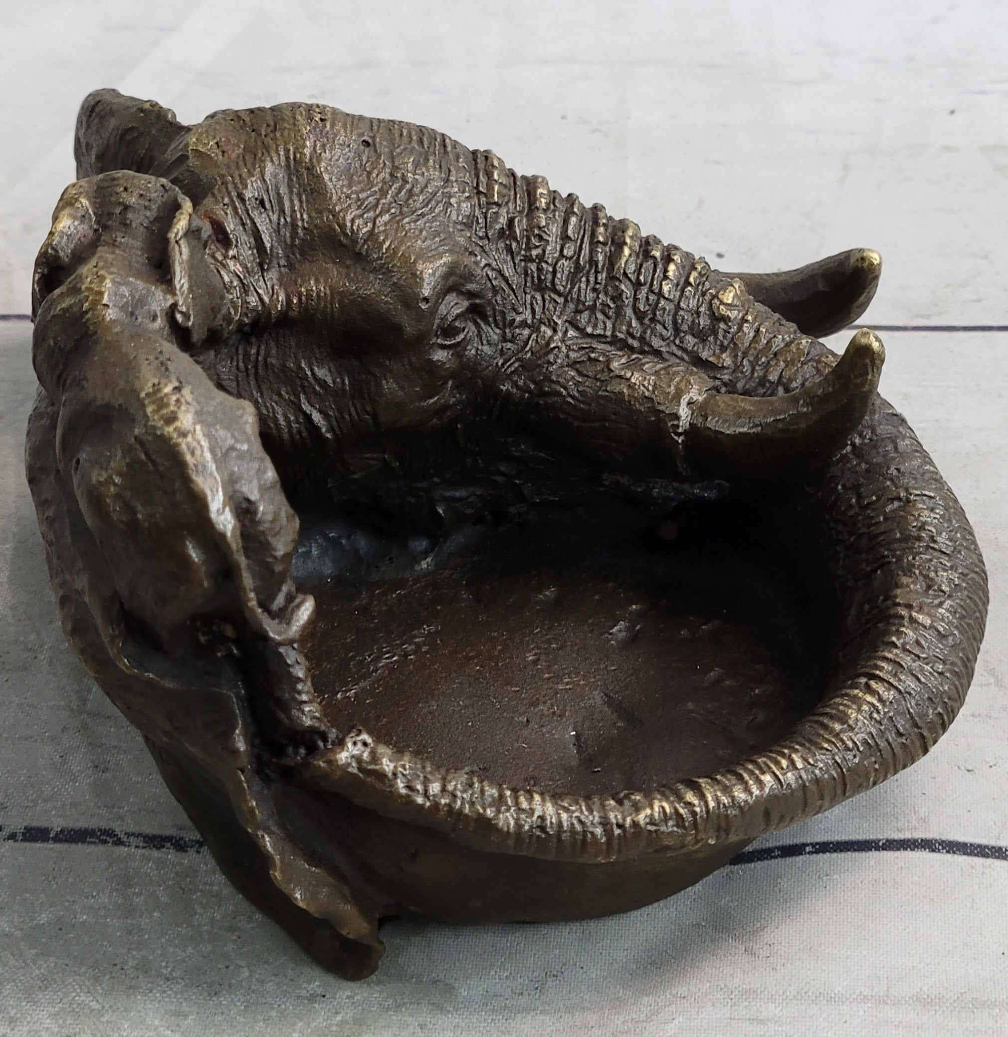 Bronze Metal Elephant Ashtray Dish by Milo