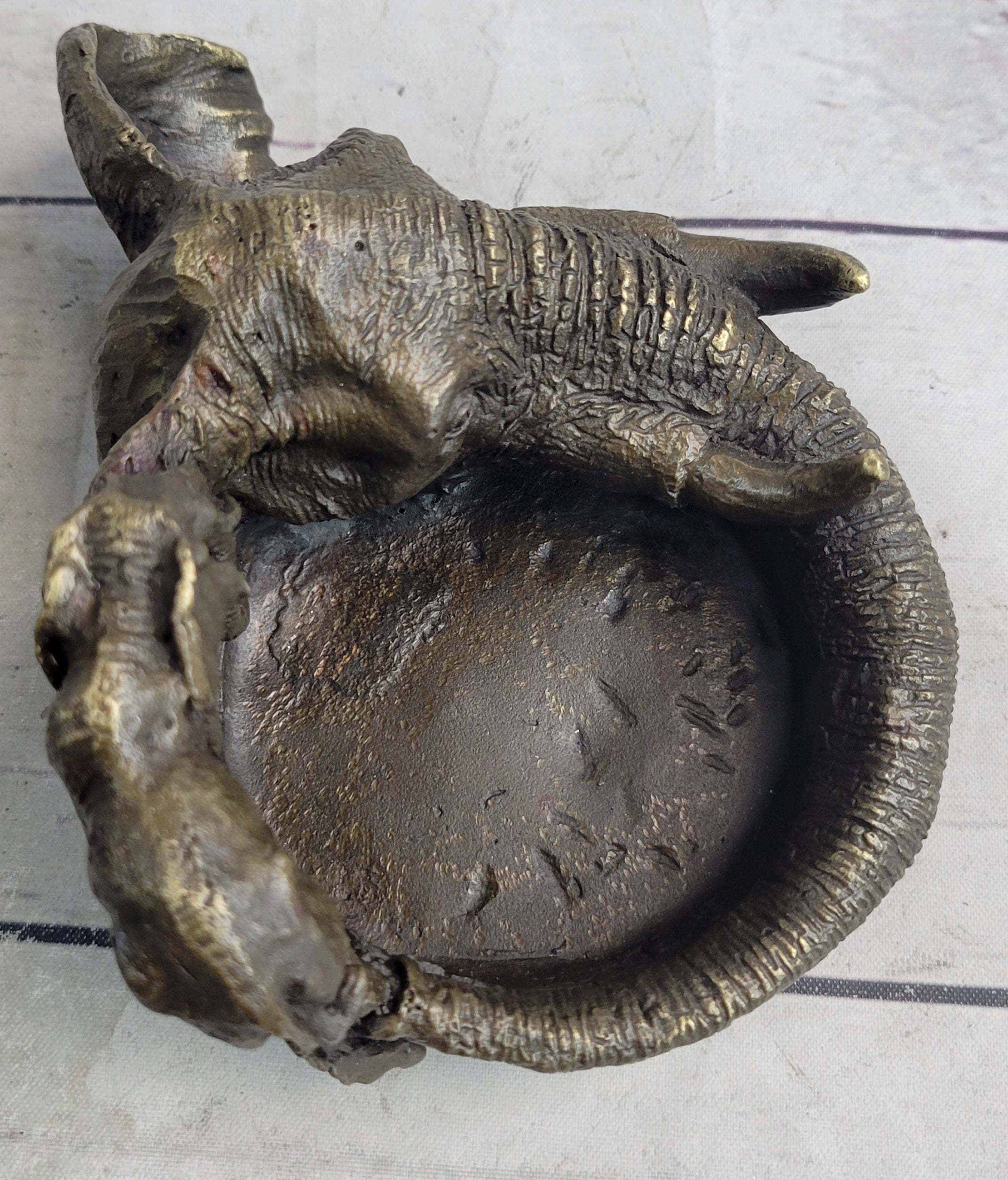 Bronze Metal Elephant Ashtray Dish by Milo