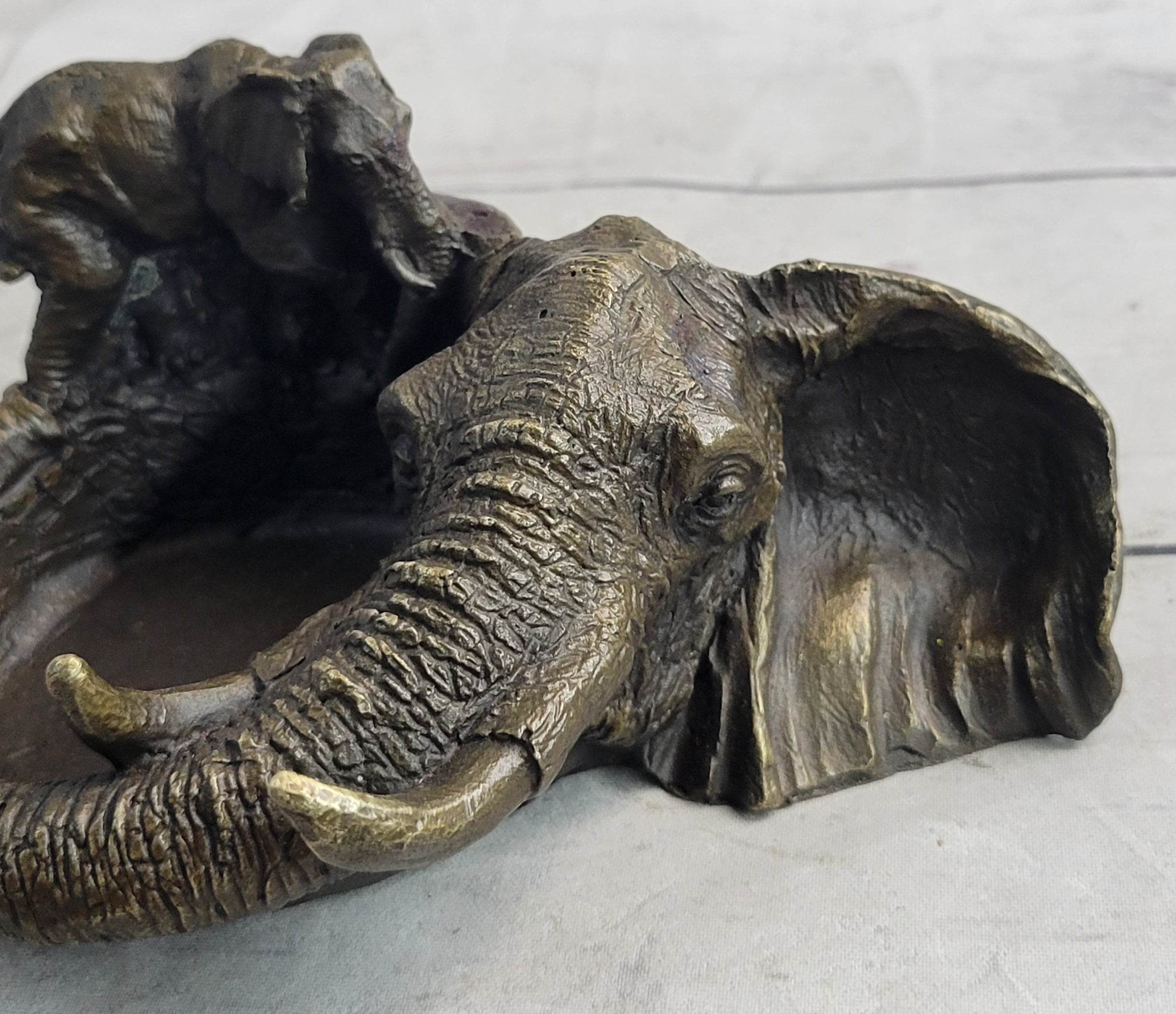 Bronze Metal Elephant Ashtray Dish by Milo