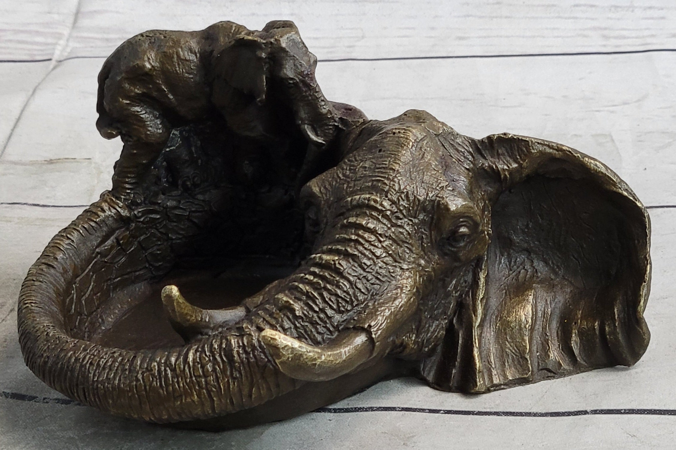 Bronze Metal Elephant Ashtray Dish by Milo