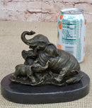 Elephant Mother and Babies Bronze Sculpture Miniature 5" x 6"