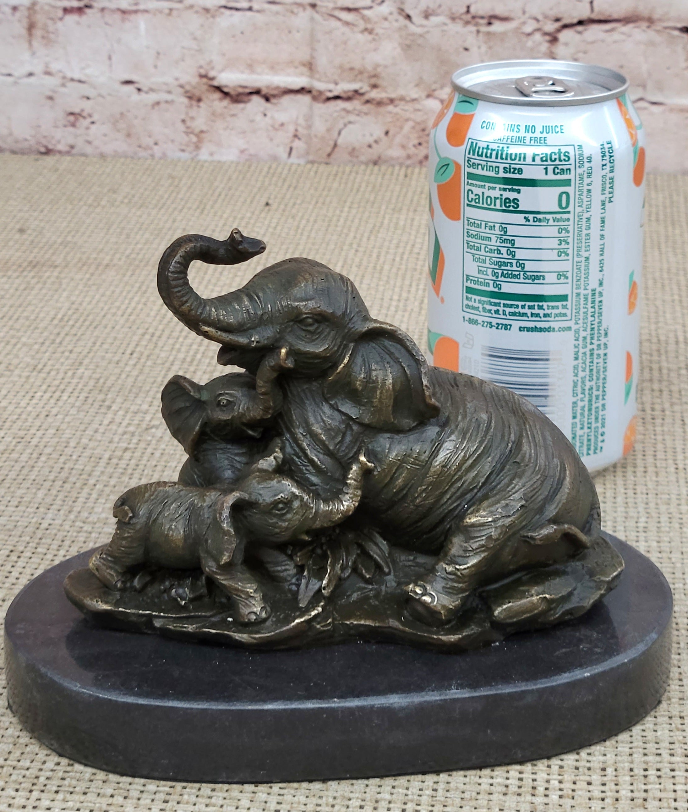 Elephant Mother and Babies Bronze Sculpture Miniature 5" x 6"