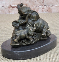Elephant Mother and Babies Bronze Sculpture Miniature 5" x 6"