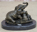 Elephant Mother and Babies Bronze Sculpture Miniature 5" x 6"