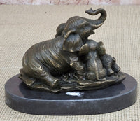 Elephant Mother and Babies Bronze Sculpture Miniature 5" x 6"