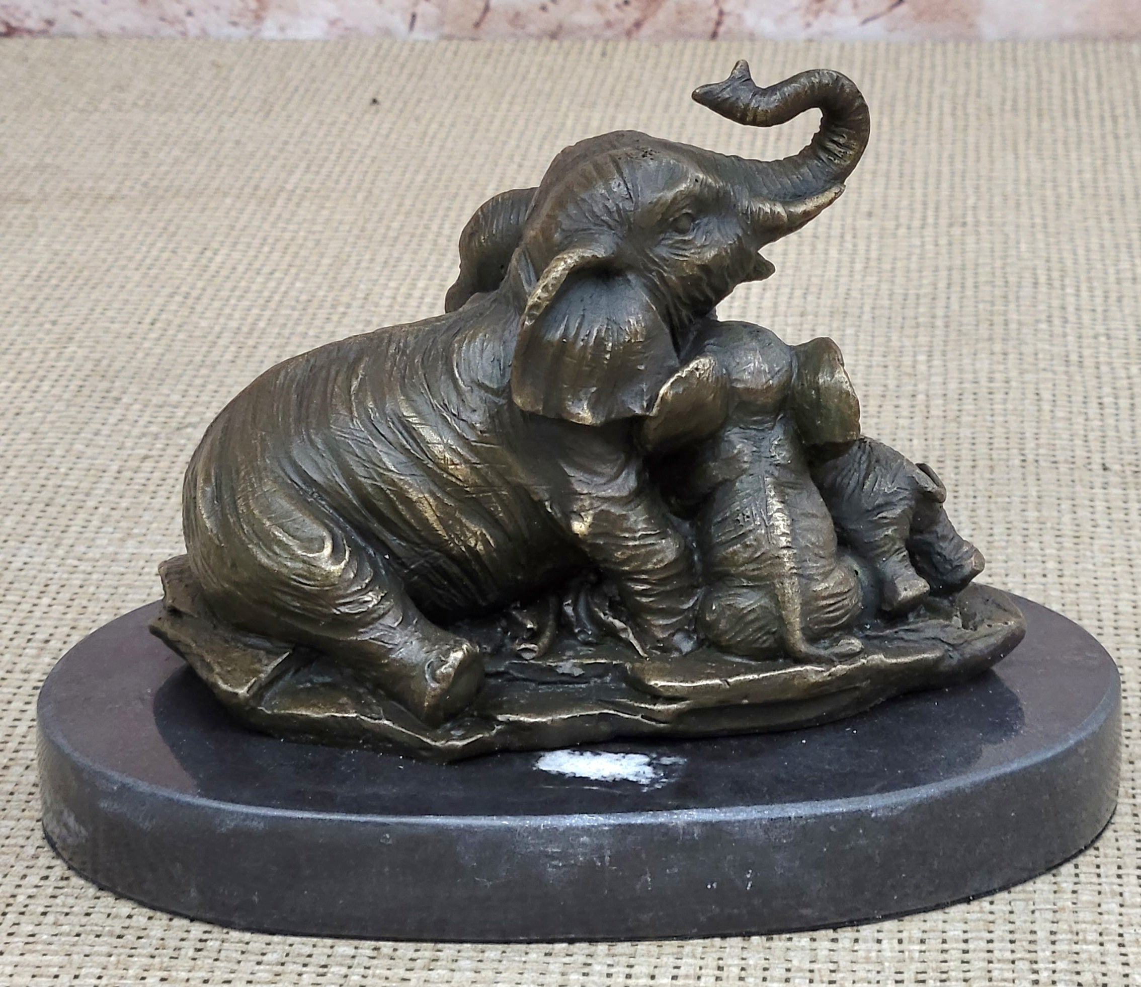 Elephant Mother and Babies Bronze Sculpture Miniature 5" x 6"