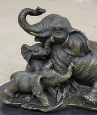 Elephant Mother and Babies Bronze Sculpture Miniature 5" x 6"