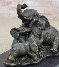 Elephant Mother and Babies Bronze Sculpture Miniature 5" x 6"