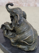 Elephant Mother and Babies Bronze Sculpture Miniature 5" x 6"