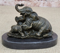 Elephant Mother and Babies Bronze Sculpture Miniature 5" x 6"