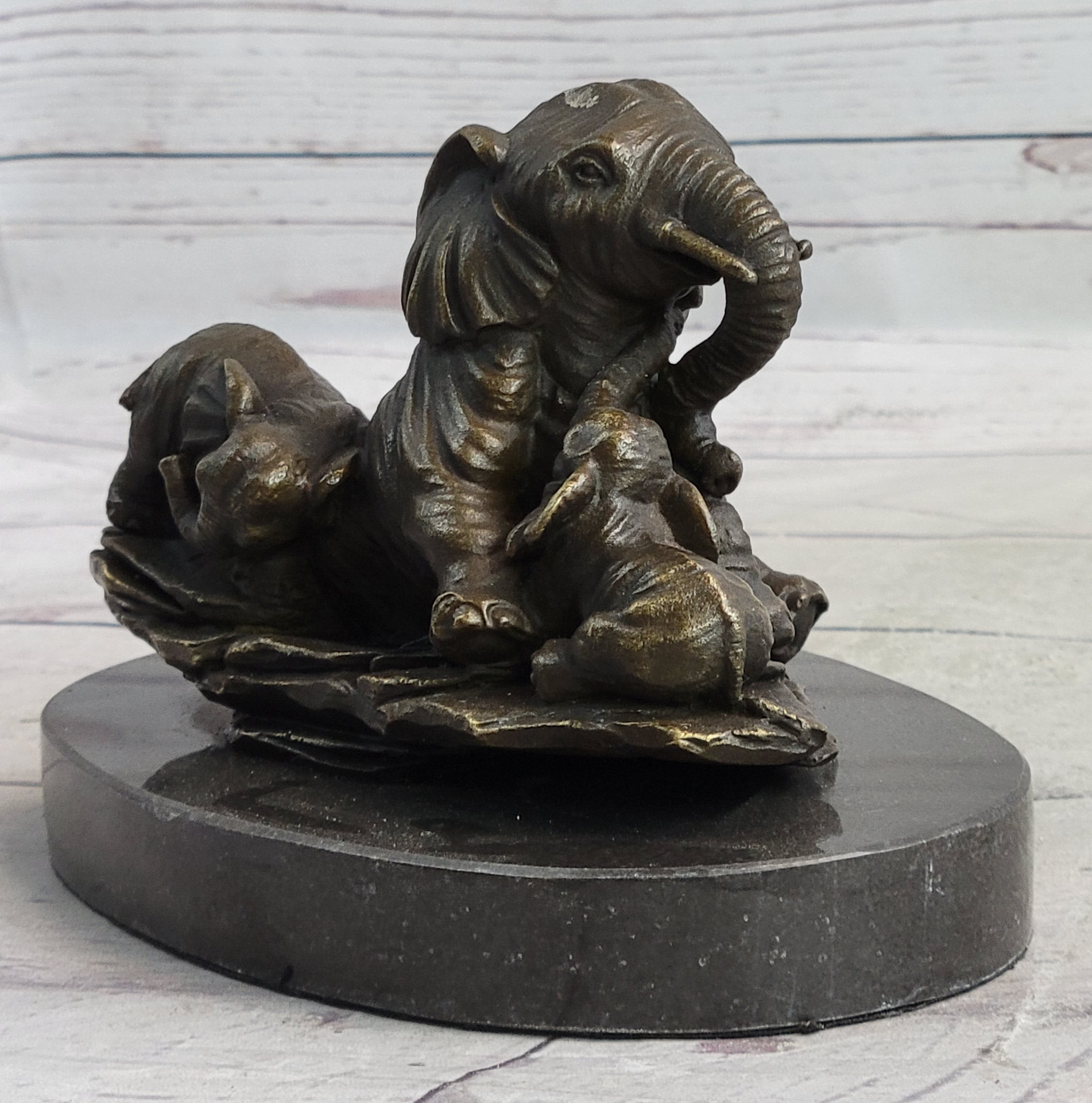 Miniature Bronze Elephant Family Collectible 12" x 15"