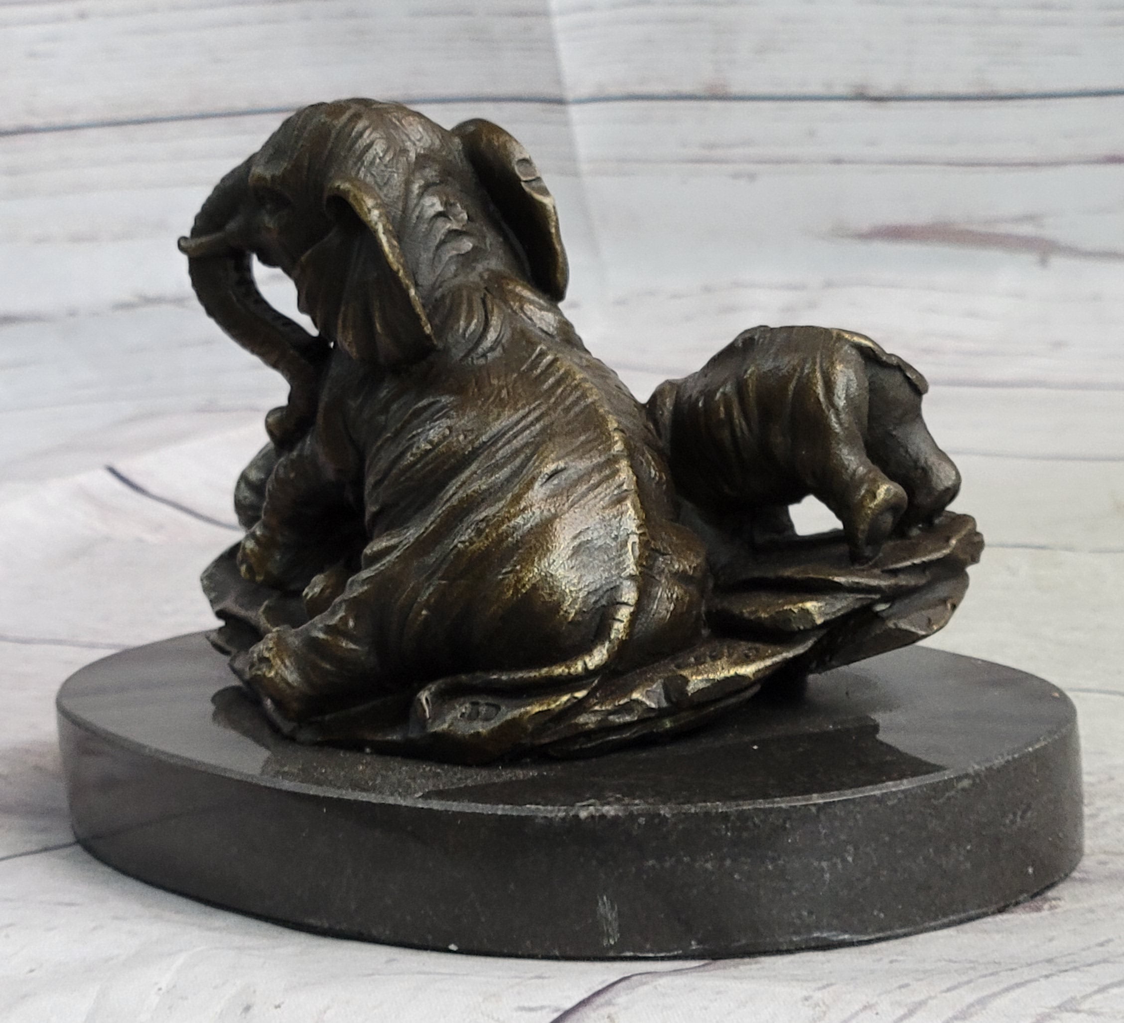 Miniature Bronze Elephant Family Collectible 12" x 15"