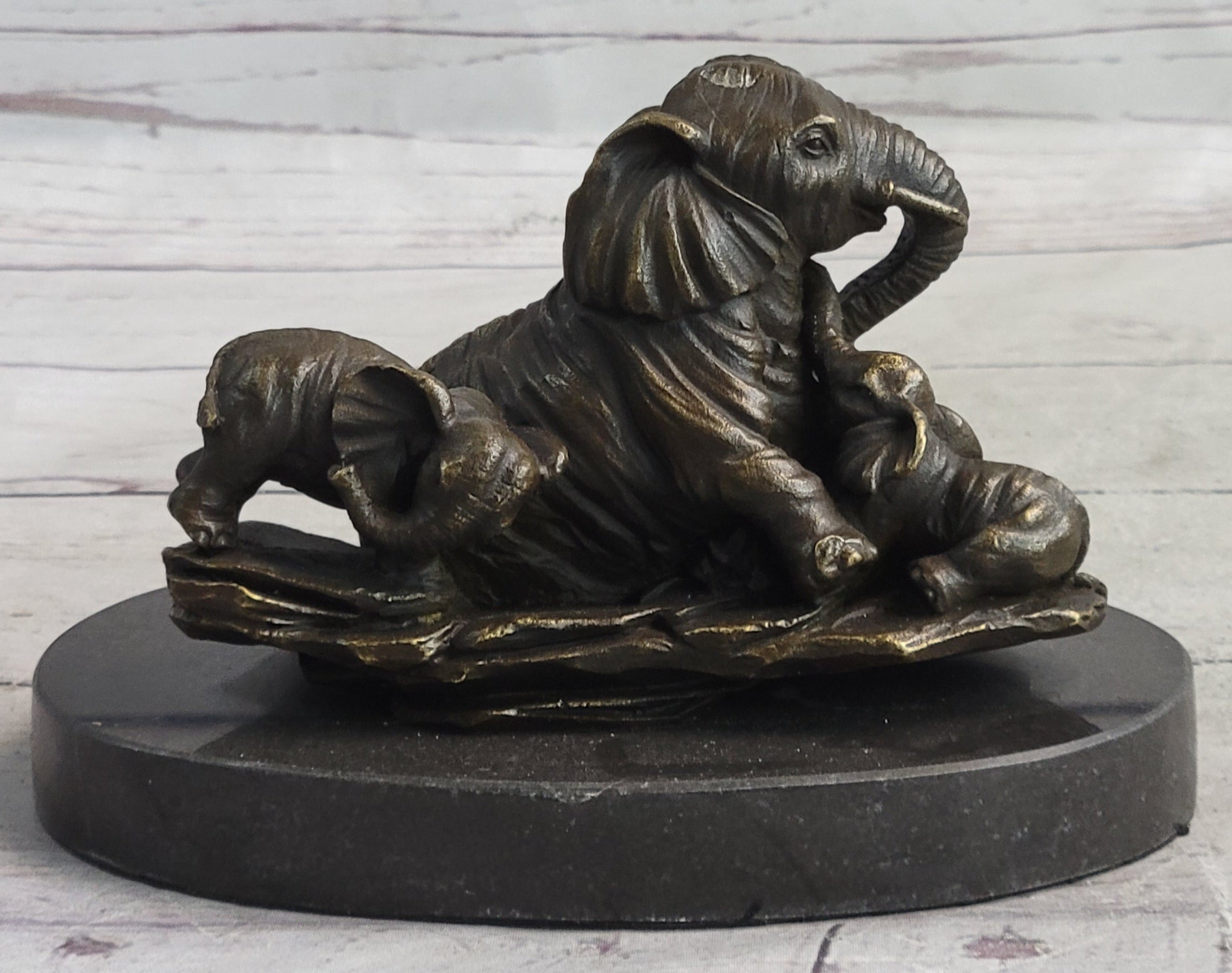 Miniature Bronze Elephant Family Collectible 12" x 15"