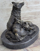 Wolf and Cubs Bronze Miniature Sculpture Marble Base 4" x 5"