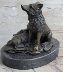 Wolf and Cubs Bronze Miniature Sculpture Marble Base 4" x 5"