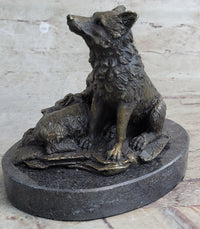 Wolf and Cubs Bronze Miniature Sculpture Marble Base 4" x 5"