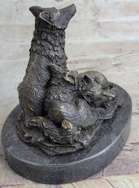 Wolf and Cubs Bronze Miniature Sculpture Marble Base 4" x 5"
