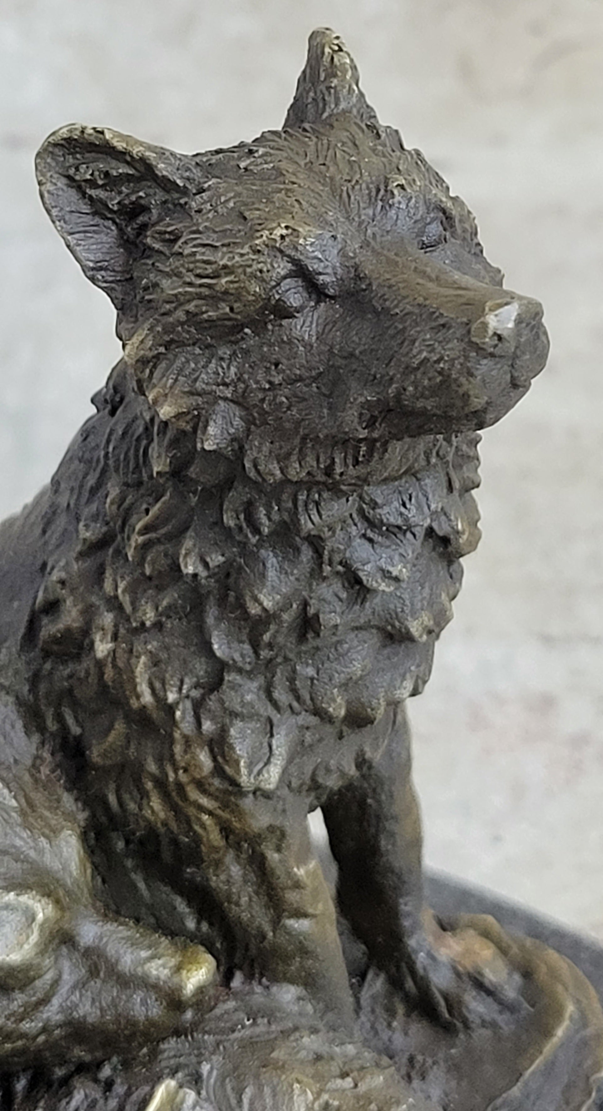 Wolf and Cubs Bronze Miniature Sculpture Marble Base 4" x 5"