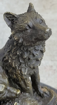 Wolf and Cubs Bronze Miniature Sculpture Marble Base 4" x 5"
