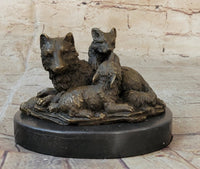 Marble Bronze Wolf Cub Bust Wild Life Garden Sculpture