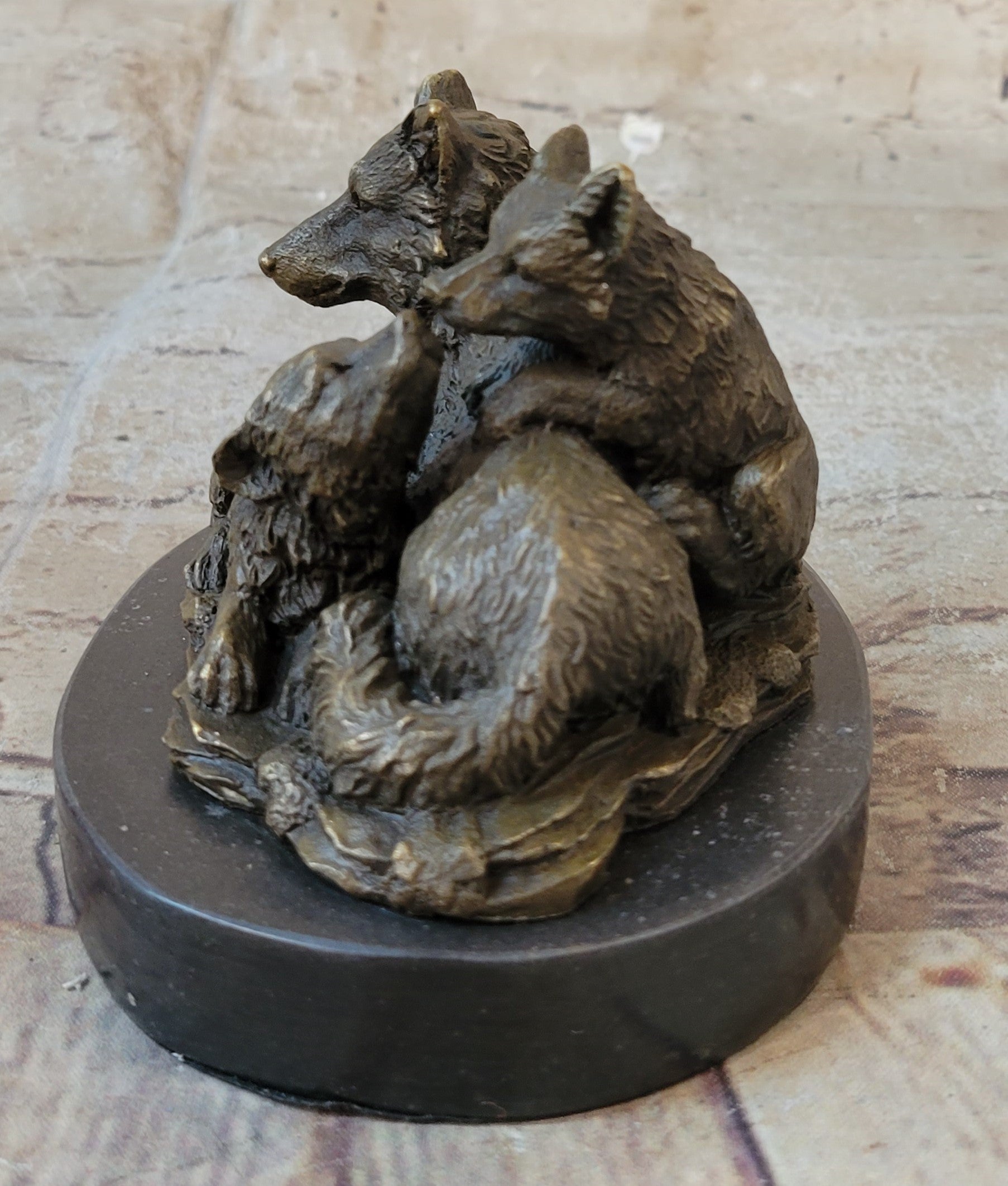 Marble Bronze Wolf Cub Bust Wild Life Garden Sculpture