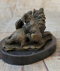 Marble Bronze Wolf Cub Bust Wild Life Garden Sculpture