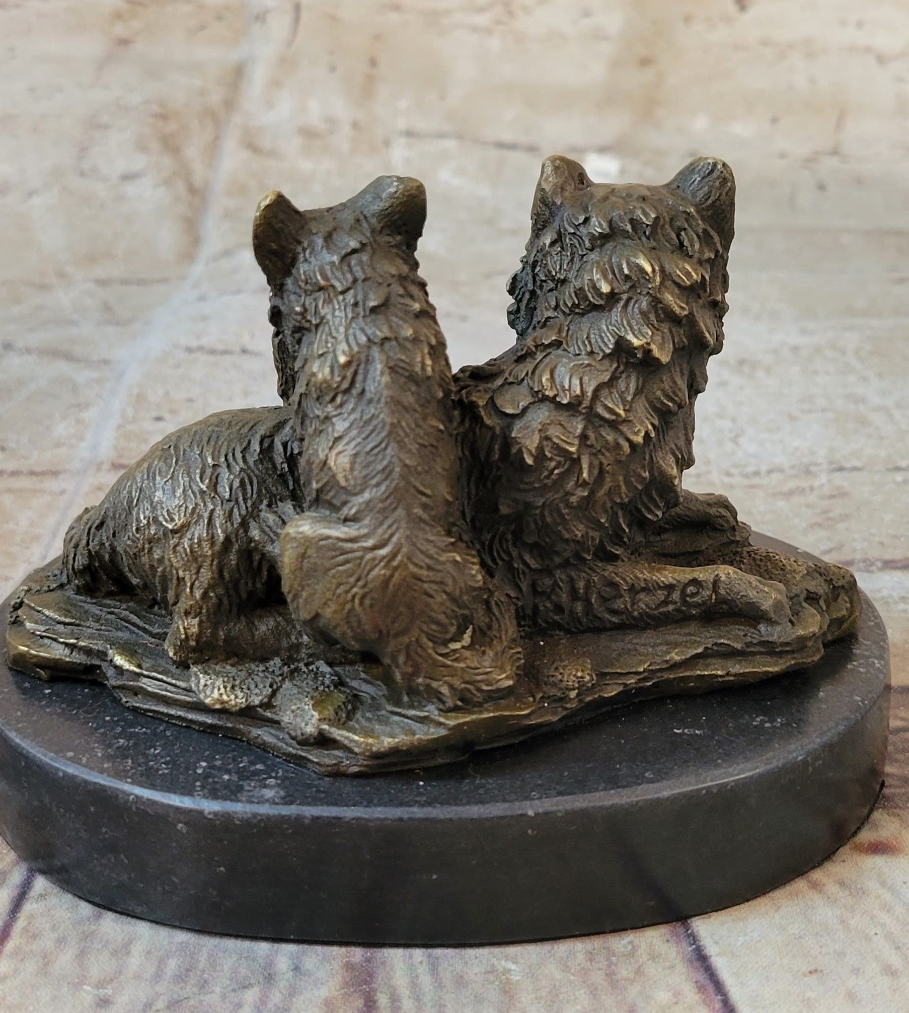 Marble Bronze Wolf Cub Bust Wild Life Garden Sculpture