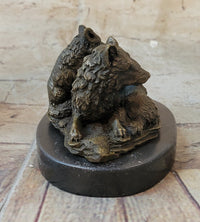 Marble Bronze Wolf Cub Bust Wild Life Garden Sculpture