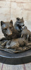 Marble Bronze Wolf Cub Bust Wild Life Garden Sculpture