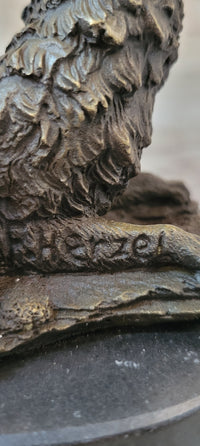 Marble Bronze Wolf Cub Bust Wild Life Garden Sculpture