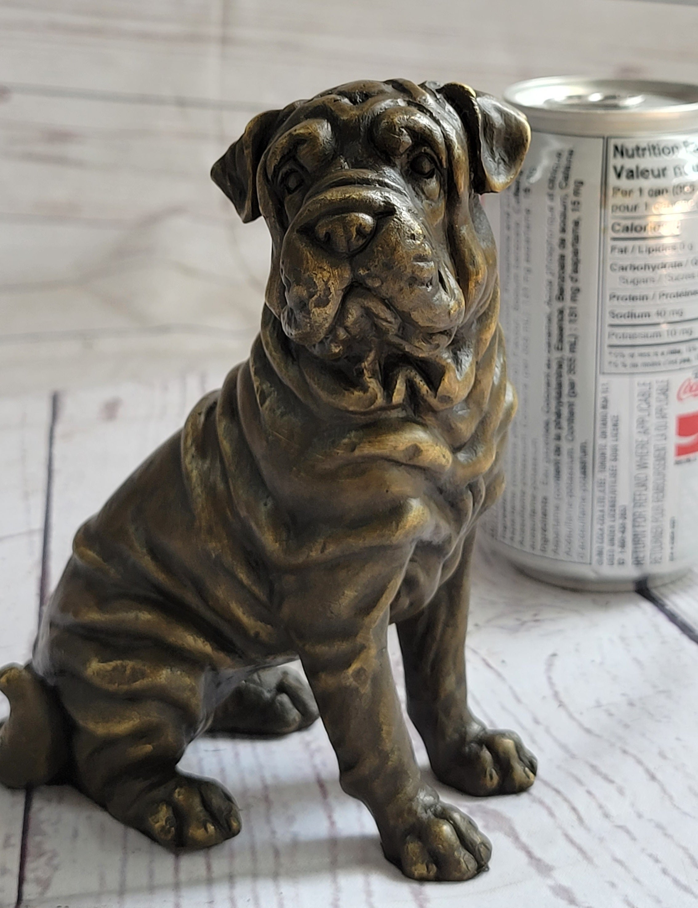 Shar Pei Puppy Bronze Metal Sculpture Signed Art 6.5" x 6"