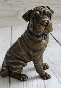 Shar Pei Puppy Bronze Metal Sculpture Signed Art 6.5" x 6"